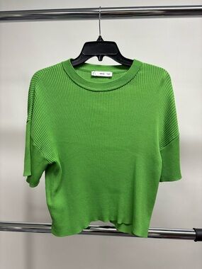 Mango Bright Green Ribbed Short Sleeve Top